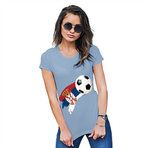 Womens Novelty T Shirt Christmas Serbia Football Soccer Flag Paint Splat Women's T-Shirt Medium Sky Blue