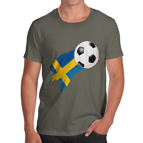 Funny T-Shirts For Men Sweden Football Soccer Flag Paint Splat Men's T-Shirt X-Large Khaki