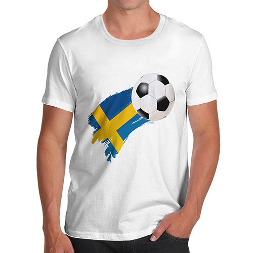 Funny T-Shirts For Men Sweden Football Soccer Flag Paint Splat Men's T-Shirt Medium White