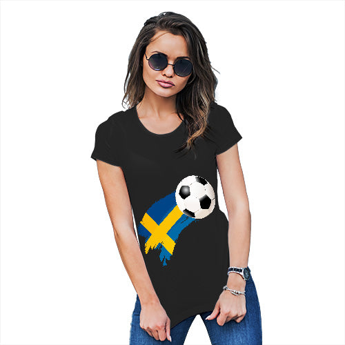 Womens T-Shirt Funny Geek Nerd Hilarious Joke Sweden Football Soccer Flag Paint Splat Women's T-Shirt X-Large Black