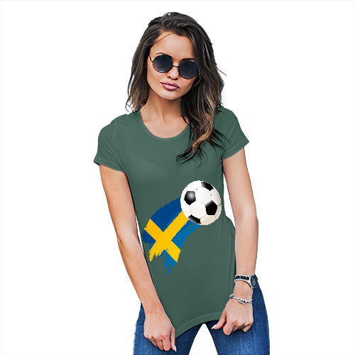 Novelty Gifts For Women Sweden Football Soccer Flag Paint Splat Women's T-Shirt Medium Bottle Green