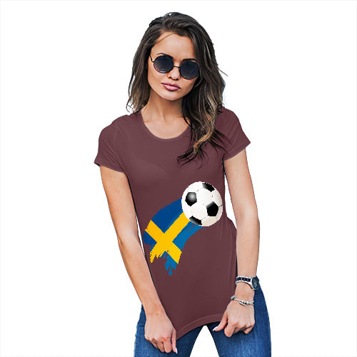 Funny T-Shirts For Women Sweden Football Soccer Flag Paint Splat Women's T-Shirt X-Large Burgundy