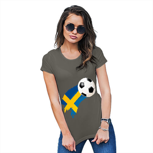 Womens Funny Tshirts Sweden Football Soccer Flag Paint Splat Women's T-Shirt Large Khaki