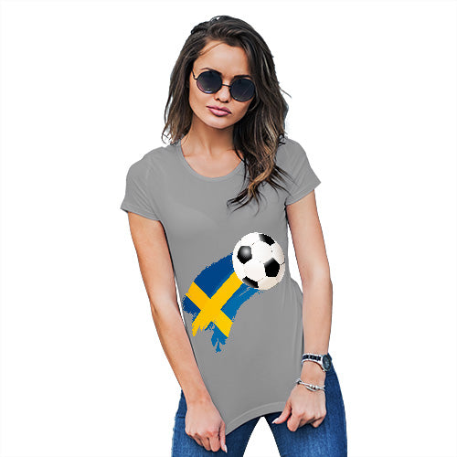 Funny T-Shirts For Women Sarcasm Sweden Football Soccer Flag Paint Splat Women's T-Shirt Small Light Grey