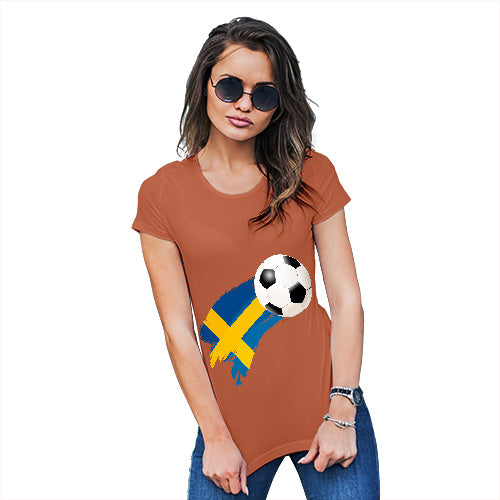 Womens Humor Novelty Graphic Funny T Shirt Sweden Football Soccer Flag Paint Splat Women's T-Shirt Large Orange