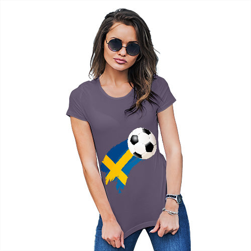 Novelty Tshirts Women Sweden Football Soccer Flag Paint Splat Women's T-Shirt Small Plum