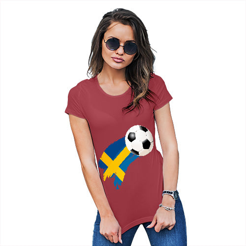 Womens Humor Novelty Graphic Funny T Shirt Sweden Football Soccer Flag Paint Splat Women's T-Shirt Medium Red