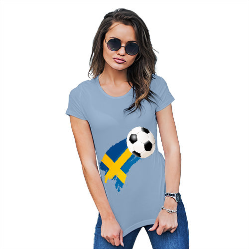 Womens Novelty T Shirt Sweden Football Soccer Flag Paint Splat Women's T-Shirt X-Large Sky Blue