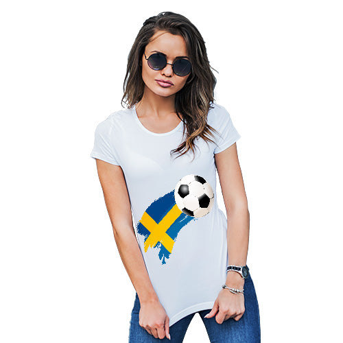 Funny Tshirts For Women Sweden Football Soccer Flag Paint Splat Women's T-Shirt X-Large White