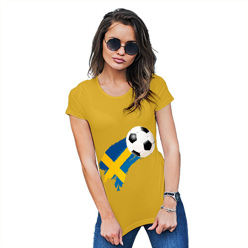 Funny Tshirts For Women Sweden Football Soccer Flag Paint Splat Women's T-Shirt Large Yellow