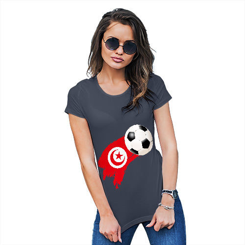 Funny Tee Shirts For Women Tunisia Football Soccer Flag Paint Splat Women's T-Shirt Medium Navy