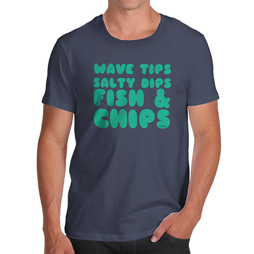 Funny T-Shirts For Guys Wave Tips Salty Dips Men's T-Shirt Medium Navy