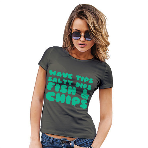 Funny Shirts For Women Wave Tips Salty Dips Women's T-Shirt Large Khaki