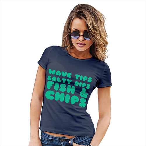 Funny Tshirts For Women Wave Tips Salty Dips Women's T-Shirt Large Navy