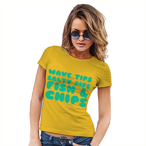 Novelty Tshirts Women Wave Tips Salty Dips Women's T-Shirt Large Yellow