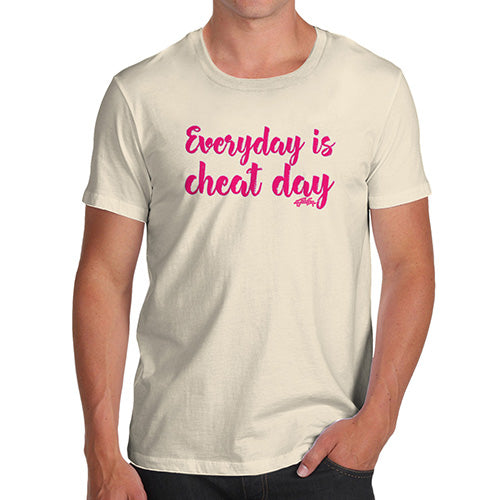 Funny Mens T Shirts Everyday Is Cheat Day Men's T-Shirt Medium Natural