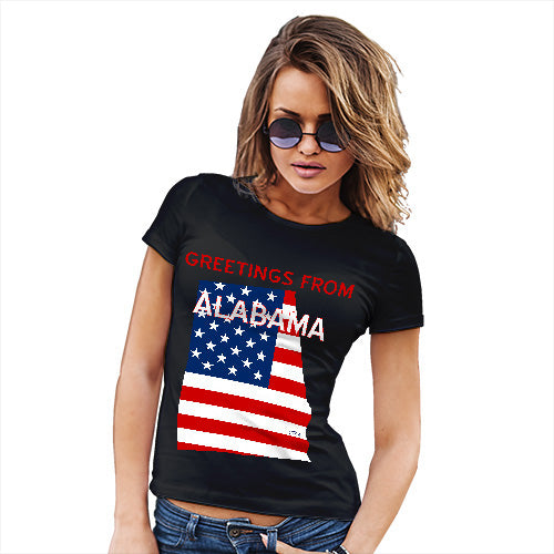 Womens Humor Novelty Graphic Funny T Shirt Greetings From Alabama USA Flag Women's T-Shirt X-Large Black
