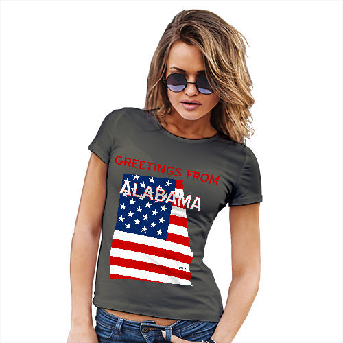 Funny Tee Shirts For Women Greetings From Alabama USA Flag Women's T-Shirt X-Large Khaki