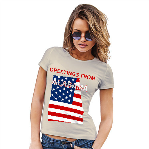 Womens Novelty T Shirt Greetings From Alabama USA Flag Women's T-Shirt Medium Natural