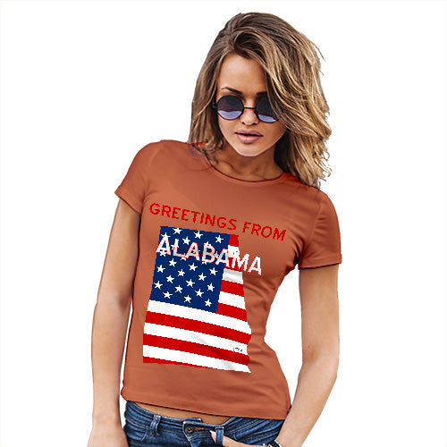 Womens Novelty T Shirt Christmas Greetings From Alabama USA Flag Women's T-Shirt Large Orange