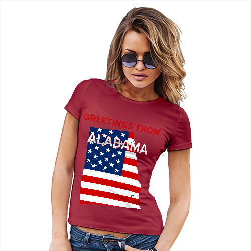 Womens Novelty T Shirt Christmas Greetings From Alabama USA Flag Women's T-Shirt Small Red