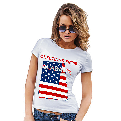 Funny T Shirts For Mum Greetings From Alabama USA Flag Women's T-Shirt Large White