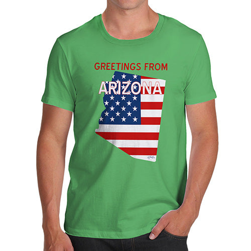 Funny Tshirts For Men Greetings From Arizona USA Flag Men's T-Shirt Small Green