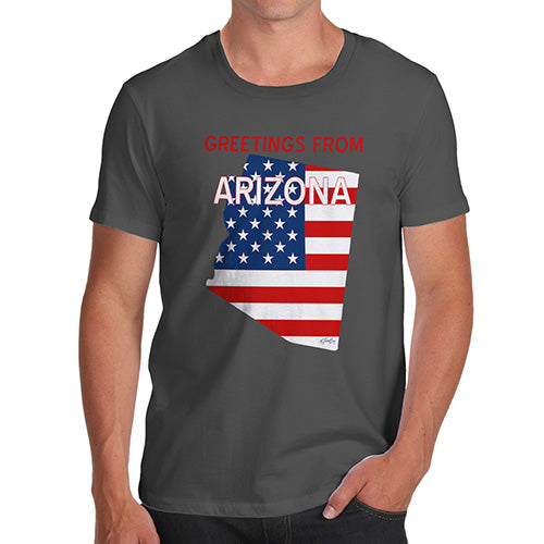 Novelty T Shirts For Dad Greetings From Arizona USA Flag Men's T-Shirt Large Dark Grey