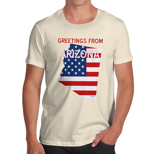 Novelty Tshirts Men Funny Greetings From Arizona USA Flag Men's T-Shirt X-Large Natural