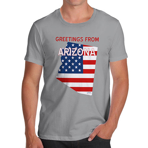 Mens T-Shirt Funny Geek Nerd Hilarious Joke Greetings From Arizona USA Flag Men's T-Shirt Large Light Grey