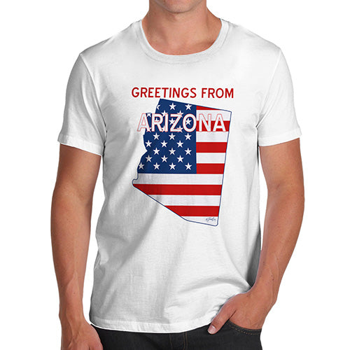 Funny Mens T Shirts Greetings From Arizona USA Flag Men's T-Shirt Medium White