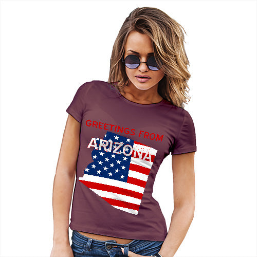 Womens Funny Tshirts Greetings From Arizona USA Flag Women's T-Shirt Small Burgundy