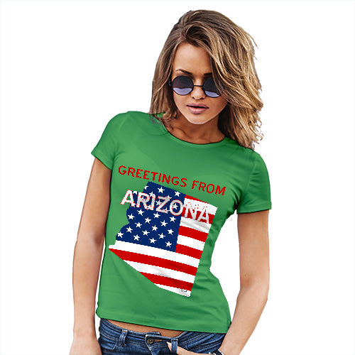 Novelty Gifts For Women Greetings From Arizona USA Flag Women's T-Shirt Small Green