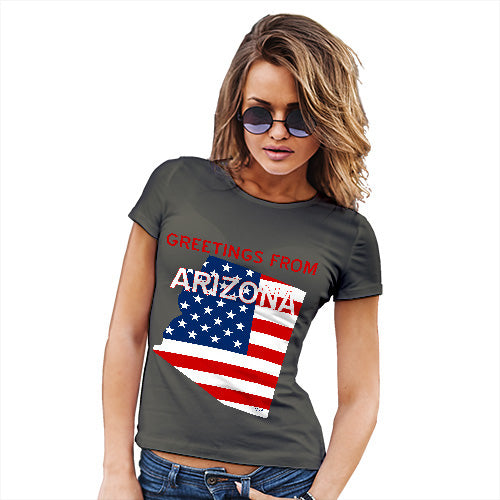 Womens T-Shirt Funny Geek Nerd Hilarious Joke Greetings From Arizona USA Flag Women's T-Shirt Large Khaki
