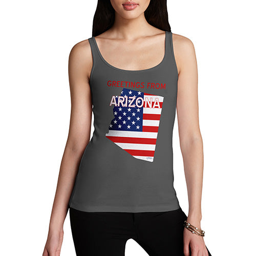 Womens Novelty Tank Top Greetings From Arizona USA Flag Women's Tank Top X-Large Dark Grey