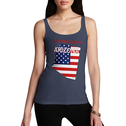 Funny Tank Tops For Women Greetings From Arizona USA Flag Women's Tank Top Large Navy