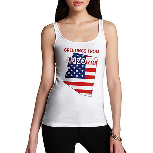 Womens Novelty Tank Top Christmas Greetings From Arizona USA Flag Women's Tank Top Small White