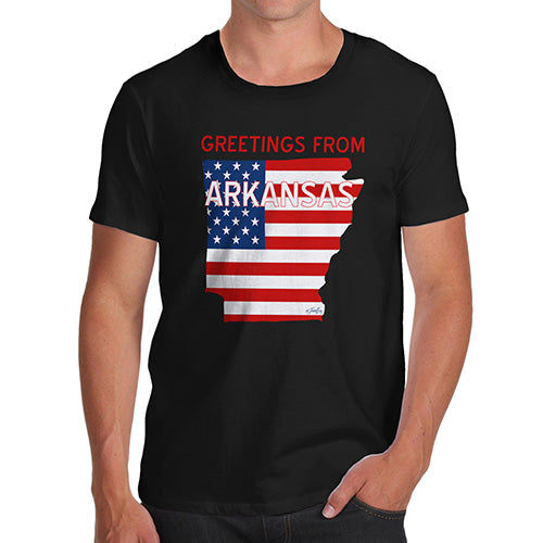 Funny T Shirts For Dad Greetings From Arkansas USA Flag Men's T-Shirt Medium Black