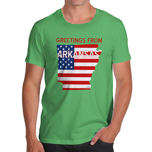 Novelty T Shirts For Dad Greetings From Arkansas USA Flag Men's T-Shirt Small Green