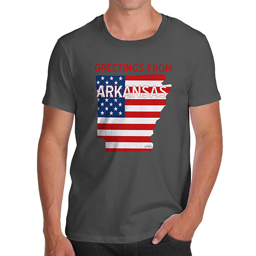 Funny T Shirts For Men Greetings From Arkansas USA Flag Men's T-Shirt Large Dark Grey