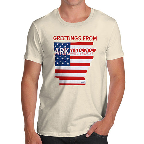 Funny Tee Shirts For Men Greetings From Arkansas USA Flag Men's T-Shirt Large Natural