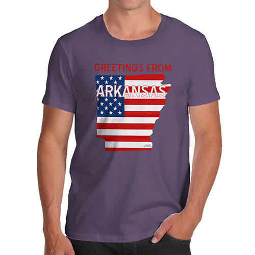 Funny Tshirts For Men Greetings From Arkansas USA Flag Men's T-Shirt Medium Plum
