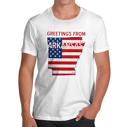 Funny T-Shirts For Guys Greetings From Arkansas USA Flag Men's T-Shirt Small White