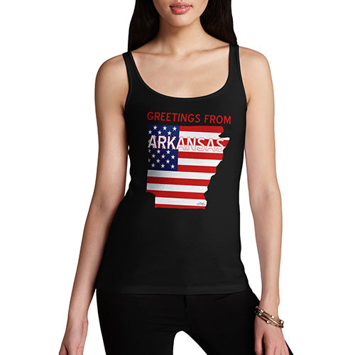 Funny Gifts For Women Greetings From Arkansas USA Flag Women's Tank Top X-Large Black