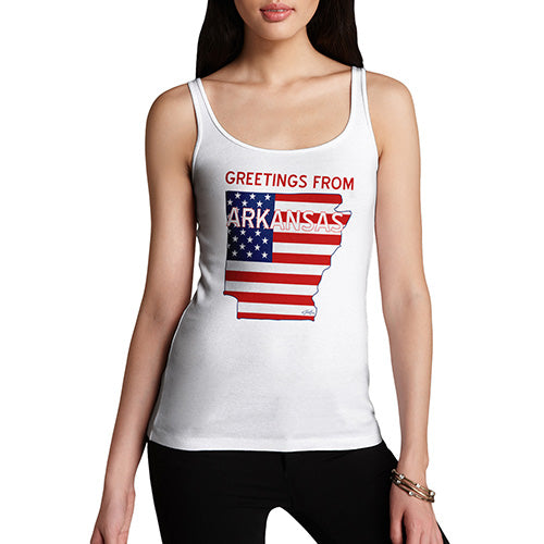 Funny Tank Top For Women Greetings From Arkansas USA Flag Women's Tank Top X-Large White