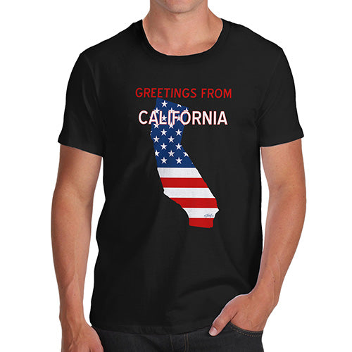 Funny T Shirts For Men Greetings From California USA Flag Men's T-Shirt Large Black