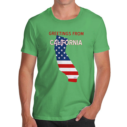 Mens Humor Novelty Graphic Sarcasm Funny T Shirt Greetings From California USA Flag Men's T-Shirt X-Large Green