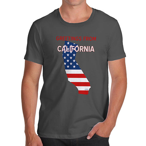 Funny T-Shirts For Men Sarcasm Greetings From California USA Flag Men's T-Shirt X-Large Dark Grey