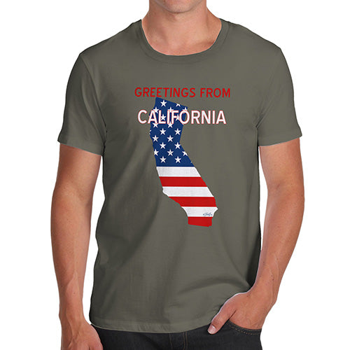 Funny Gifts For Men Greetings From California USA Flag Men's T-Shirt X-Large Khaki