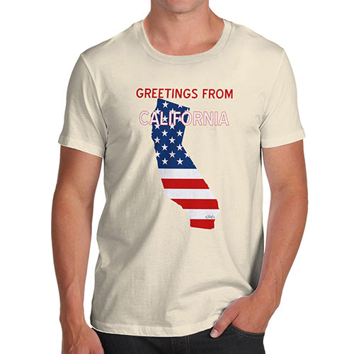 Funny Tshirts For Men Greetings From California USA Flag Men's T-Shirt X-Large Natural